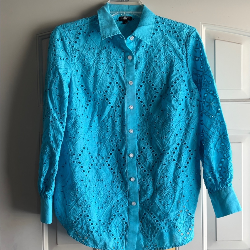 Talbots Blue Eyelet Button-Up Shirt - Size  SP